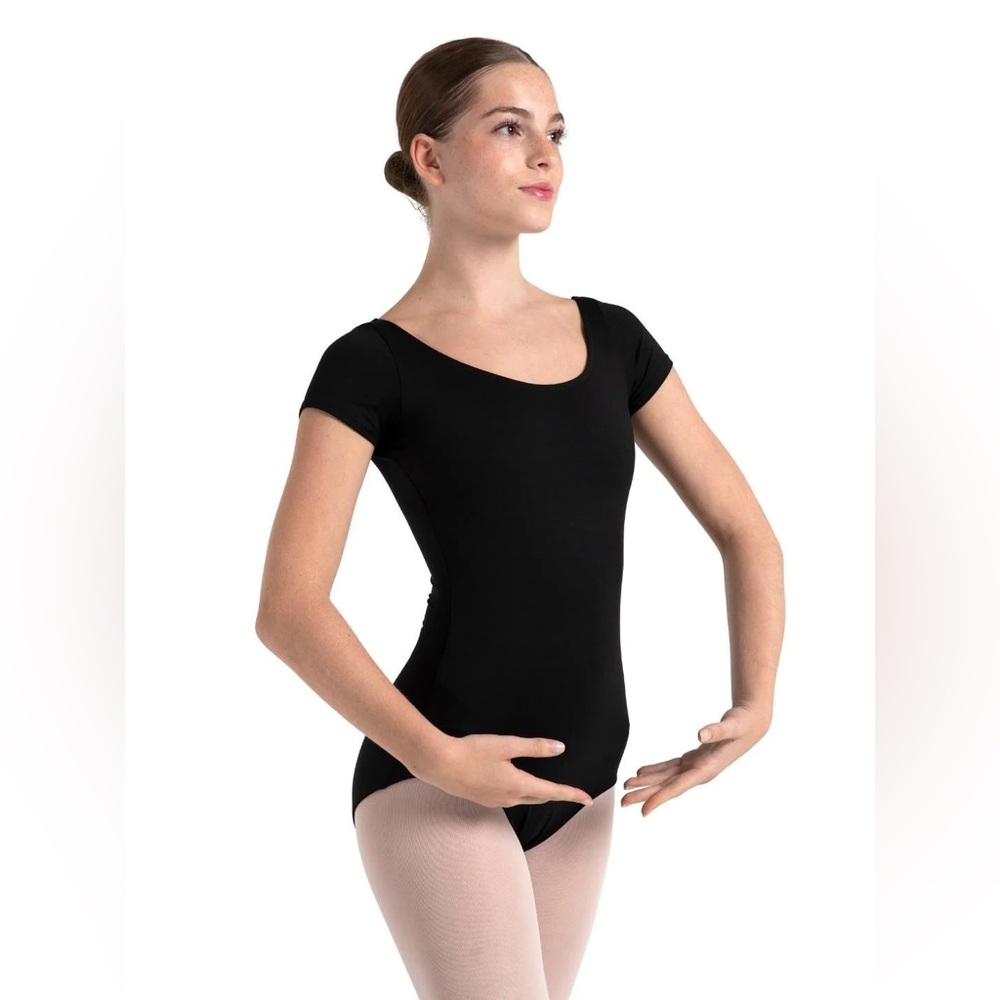 Capezio Black Cap Short Sleeve Fitted Bodysuit